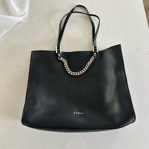 Furla Chain-link Black Saffiano Leather Tote